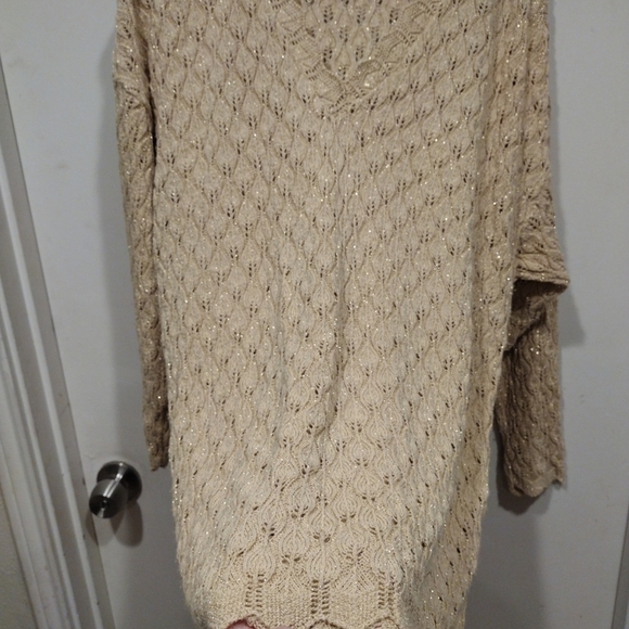 Avon Style Vintage Gold Sparkle Pointelle Knit Sweater Sz M/L Grandmacore Fairy - Picture 5 of 7
